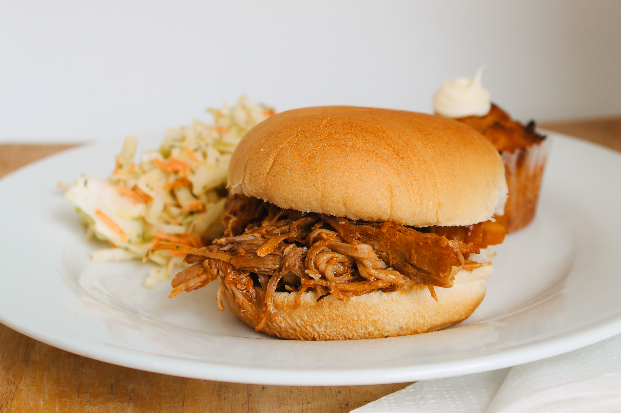 Community lunch - pulled pork with coleslaw, and a muffin