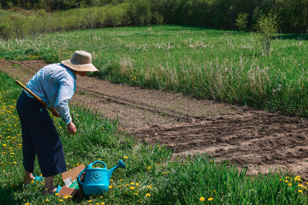 Beth tilling a plot at Maple Tree Community Garden