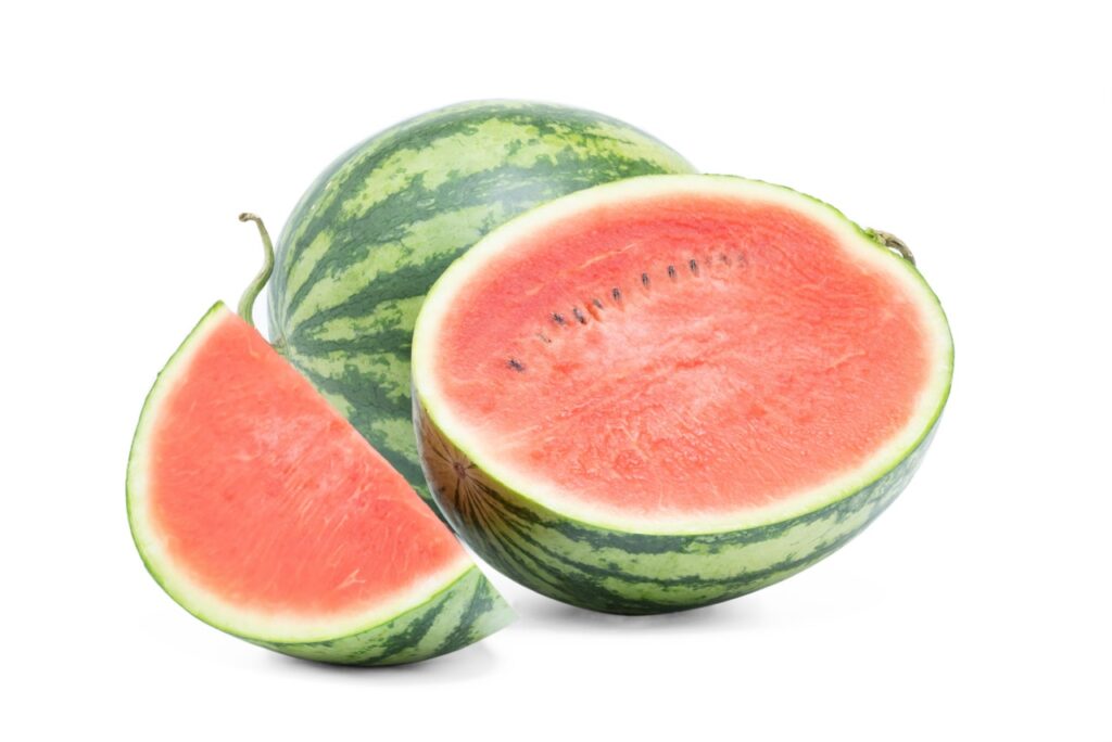 watermelon ripe cut half isolated on white background